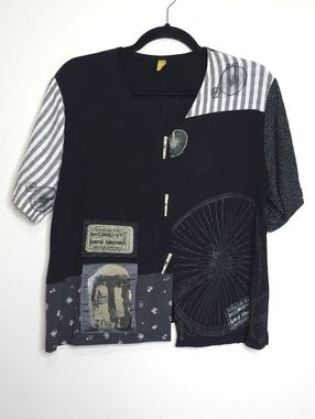 Staley Gretzinger Vintage Art to Wear Patchwork Mixed Media Top Medium Lagenlook